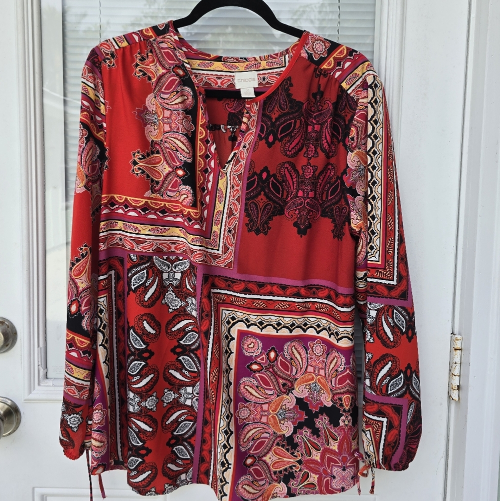 Chicos Red Paisley Blouse